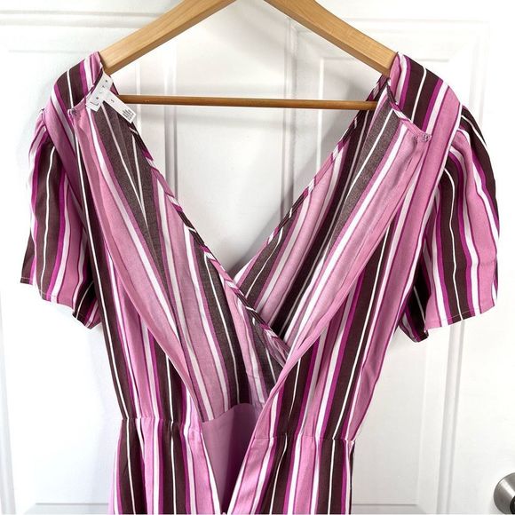 Leith multicolor print striped short sleeve V neck pink purple dress Sz Small - Picture 10 of 10